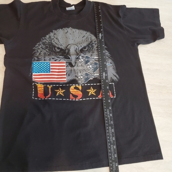 VINTAGE Logo 7 Tshirt Mens Large Black Cotton Single Stitch Eagle USA Flag‎ - Picture 7 of 9